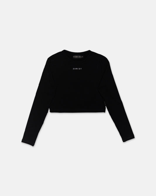 Long Sleeve Crop Top Viscose-BLACK